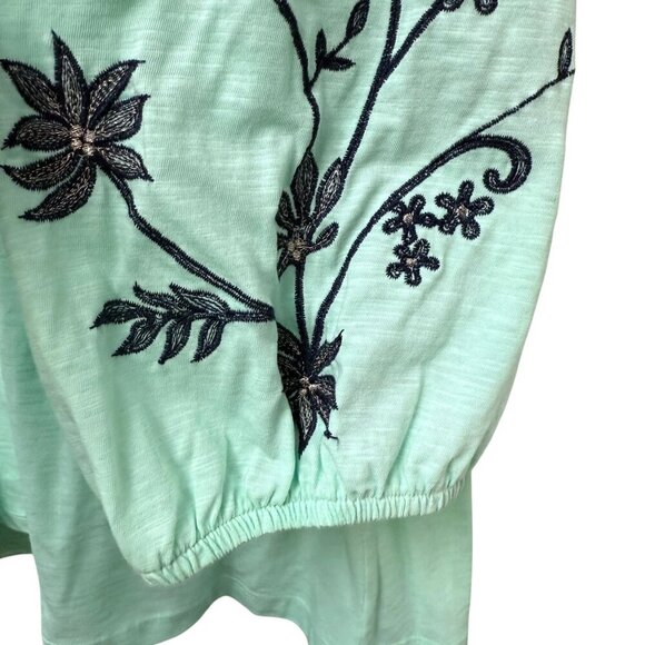 St Johns Bay Mint Green Top Plus Size 2X Embroidered Puff Sleeve Tunic Tee - Picture 4 of 8